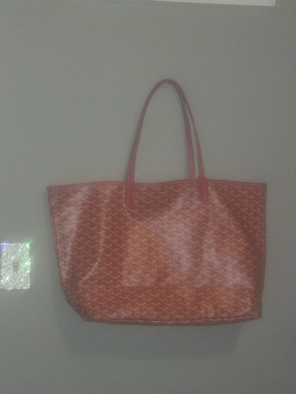 Red Patterned Tote with Double Top Handles